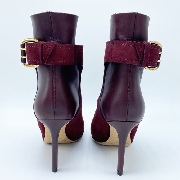 Jimmy Choo size 6.5 /36.5 Maroon Burgundy Ankle Booties Boots with Gold Hardware - Picture 8 of 11